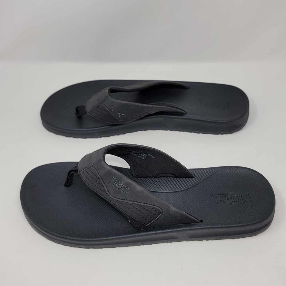 FloJos Flip Flops Sandals Black Artisan Memory Foam Mens Size 12 Slip on Comfort - Picture 2 of 6